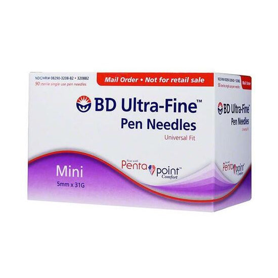 BD Ultra-Fine Mini Pen Needles 8mm 31 Gauge 5/16in [ 3 Box of 90 ct ]